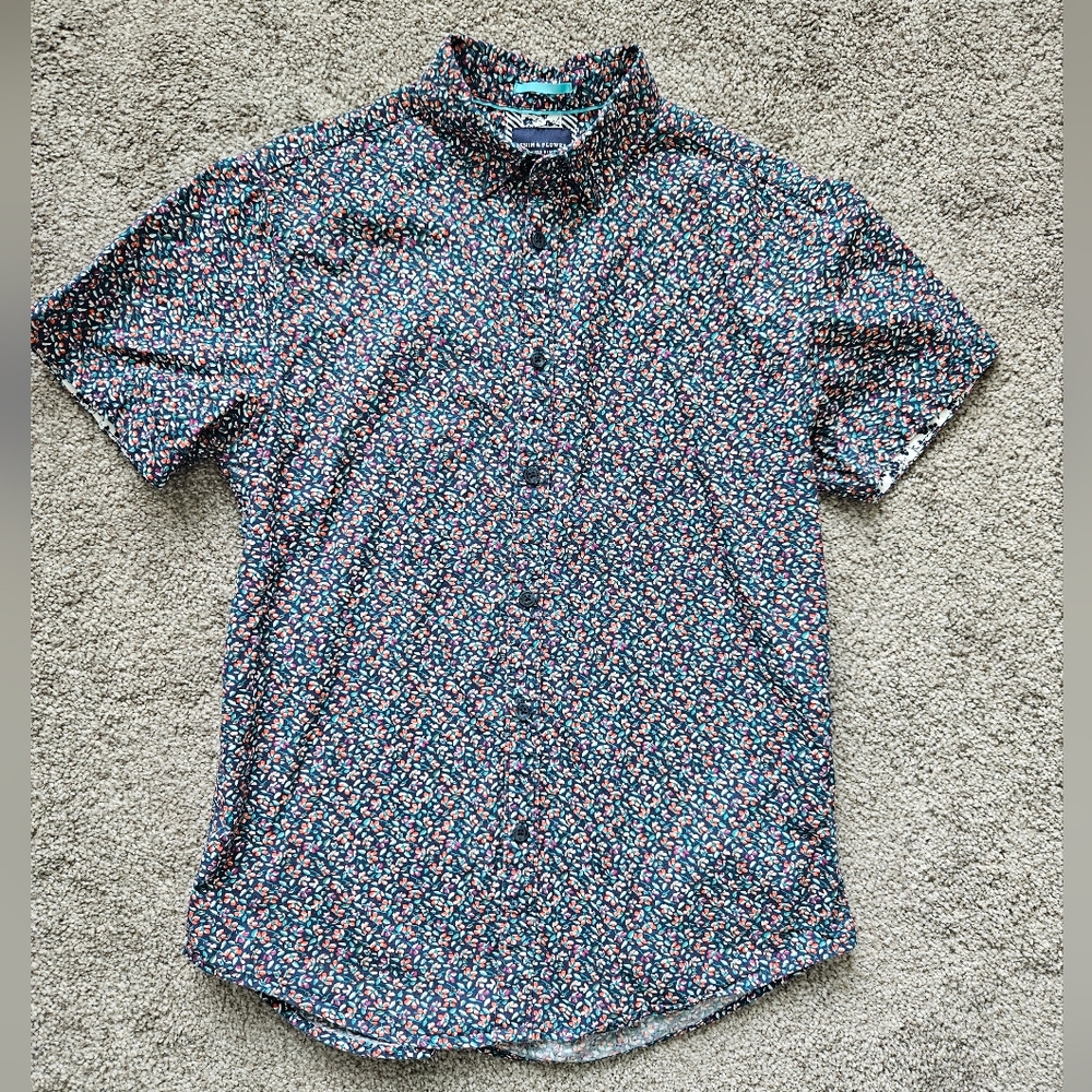 Mens 100% Cotton Floral Button Down Shirt Small